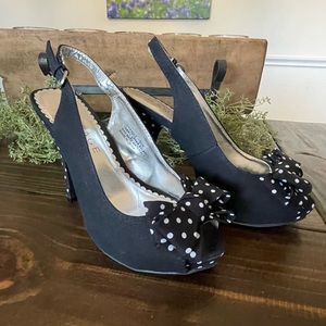 EUC Black & White Polka Dot Slingback Platform Heels Sz 6.5 M
